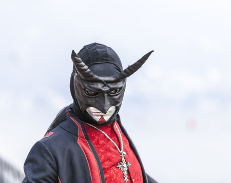 Annecy, France, February 23, 2013:Portrait of an unidentified person disguised as a devil posing in Annecy, France, during a Venetian Carnival which is held yearly to celebrate the beauty of the real Venice.のeditorial素材