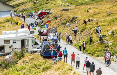 Col de la Croix de Fer, France - 23 July 2015: The French cyclist Alexandre Geniez of FDJ Team leading the race, riding to the Col de la Croix de Fer in Alps during the stage 20 of Le Tour de France 2015.のeditorial素材
