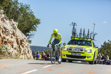 Col du Serre de Tourre,France - July 15,2016: The Polish cyclist Rafal Majka of Tinkoff Team, riding during an individual time trial stage in Ardeche Gorges on Col du Serre de Tourre during Tour de France 2016.のeditorial素材