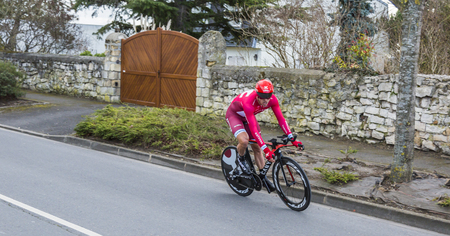 Conflans-Sainte-Honorine,France-March 6,2016: The Norwegian cyclist Alexander Kristoff of Katusha Team riding during the prologue stage of Paris-Nice 2016.のeditorial素材