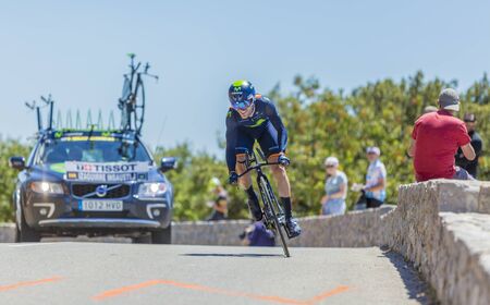 Col du Serre de Tourre,France - July 15,2016: The Spanish cyclist Ion Izagirre Insausti of Movistar Team riding during an individual time trial stage in Ardeche Gorges on Col du Serre de Tourre during Tour de France 2016.のeditorial素材