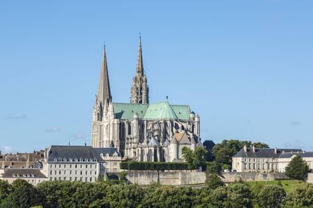 The south-eastern view of The Cathedral of Our Lady of Chartres, France.の写真素材