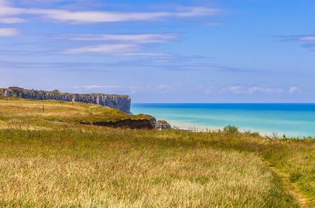 Beautiful landscape on the Normandy coast, close to Etretat in the North of France.の写真素材