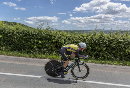 Bourgoin-Jallieu, France - 07, May, 2017: The Dutch cyclist Antwan Tolhoek of LottoNL-JumboTeam riding during the time trial stage 4 of Criterium du Dauphine 2017.のeditorial素材