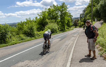 Bourgoin-Jallieu, France - 07, May, 2017: The  South African cyclist Jay Robert Thomson of Dimension Data Team riding during the time trial stage 4 of Criterium du Dauphine 2017.のeditorial素材
