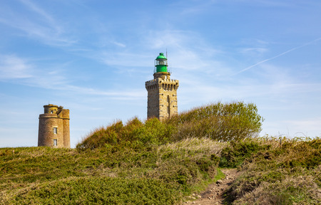 Footpath leading to the lighthouse from Cap de Frehel on Armor Coastline in Brittany in North of...