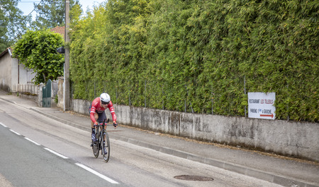 Bourgoin-Jallieu, France - 07, May, 2017: The Spanish cyclist Markel Irizar Aranburu of Trek-Segafredo Team riding during the time trial stage 4 of Criterium du Dauphine 2017.のeditorial素材