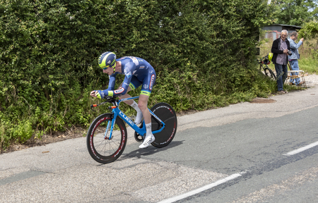 Bourgoin-Jallieu, France - 07, May, 2017: The Belgian cyclist Frederik Backaert of  Wanty-Groupe Gobert Team riding during the time trial stage 4 of Criterium du Dauphine 2017.のeditorial素材