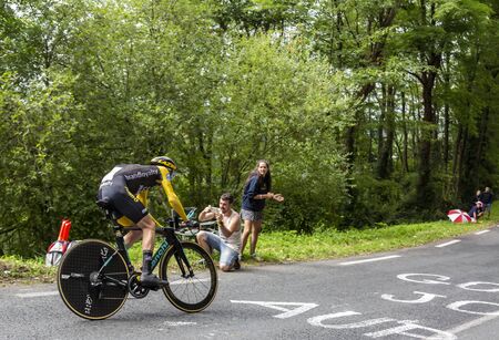 Espelette, France - July 28,2018: The Dutch cyclist Steven Kruijswijk of Team LottoNL-Jumbo riding during the Individual  Against the Clock 20th stage of Tour de France 2018.のeditorial素材