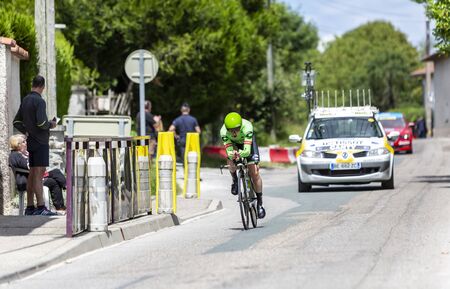 Bourgoin-Jallieu, France - 07, May, 2017: The Australian cyclist Brendan Canty of Cannondale-Drapac Team riding during the trial time 4 of Criterium du Dauphine 2017.のeditorial素材