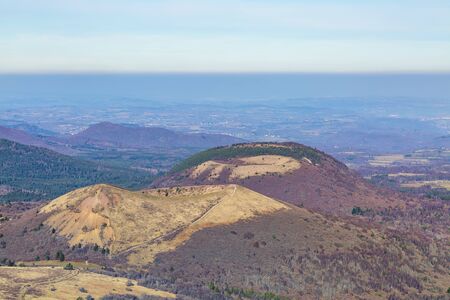 Winter volcanic landscape located in the Central Massif in France.の写真素材