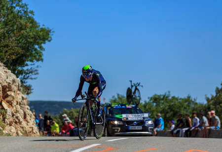 Col du Serre de Tourre, France - July 15,2016: The Spanish cyclist Daniel Moreno of Movistar Team riding during an individual time trial stage in Ardeche Gorges on Col du Serre de Tourre during Tour de France 2016のeditorial素材