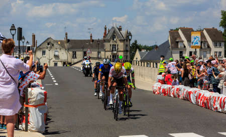 Amboise, France - July 1,2021: The breakaway riding on a road in Amboise during the Tour de France 2021.のeditorial素材