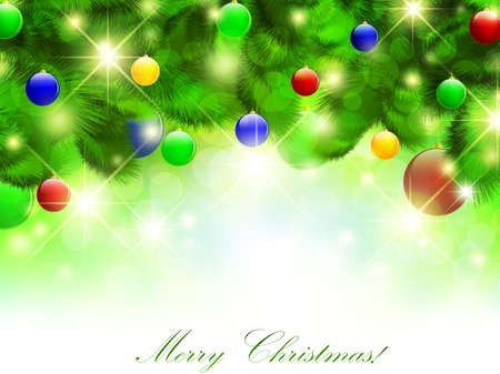 Christmas theme with pine tree branch over bright background, copyspaceのイラスト素材