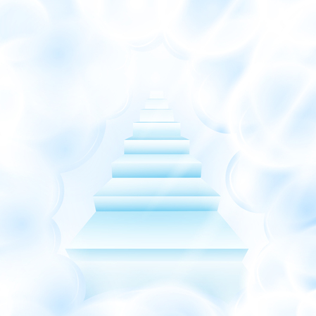 illustration of stairs in cloudy sky のイラスト素材
