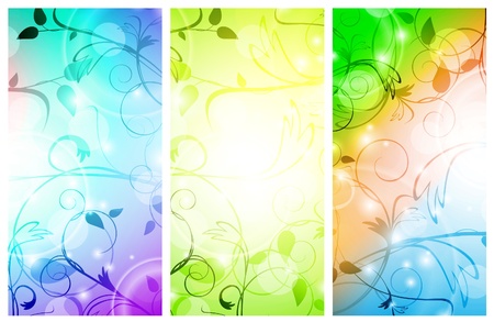multicolored floral banner set over white backgroundのイラスト素材