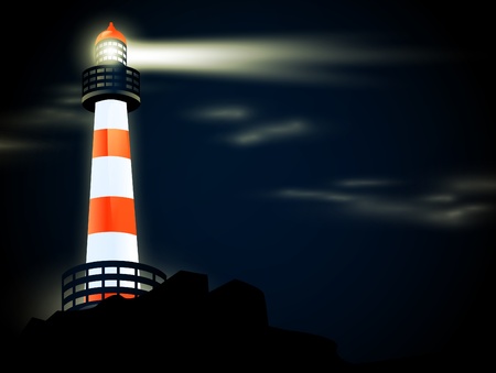 illustration of lighthouse at coastline in the nightのイラスト素材