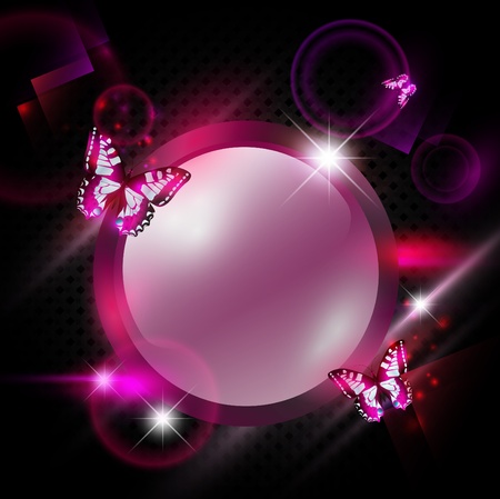 bright Fashoin pink abstract background with round frame and butterflies のイラスト素材