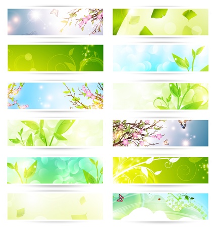 bright multicolored eco banner set over whiteのイラスト素材