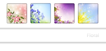 Collection with different flowers in frames, copyspace for your textのイラスト素材