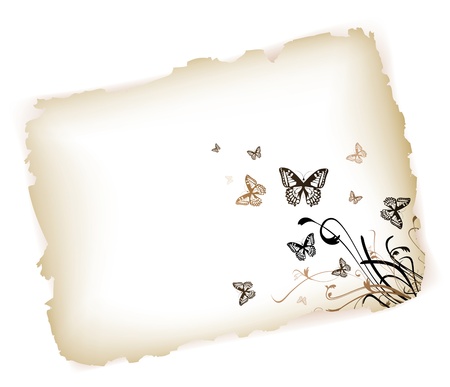 Butterflies with floral at burned paper over white backgroundのイラスト素材