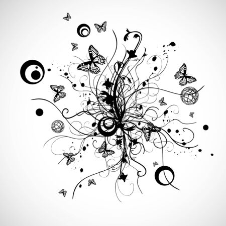 Abstract Floral Design With Butterflies and Shapesのイラスト素材