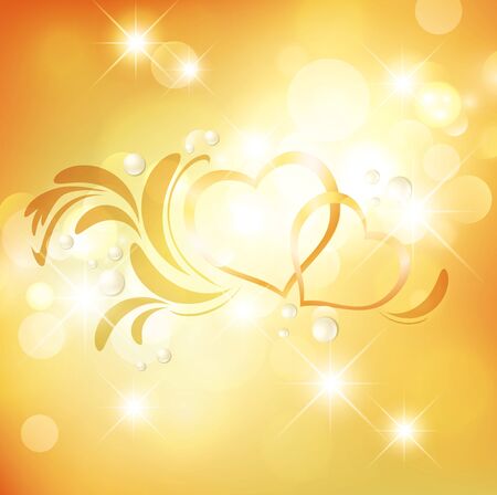 Love Heart Wedding or Valentine Golden Background With Stars and Lightsのイラスト素材