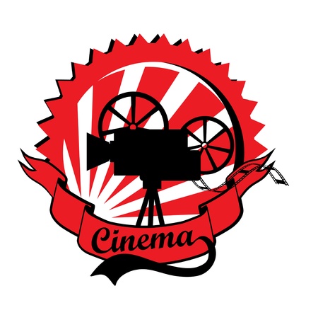 Retro Cinema Label With Old Movie Camera In Black and Redのイラスト素材