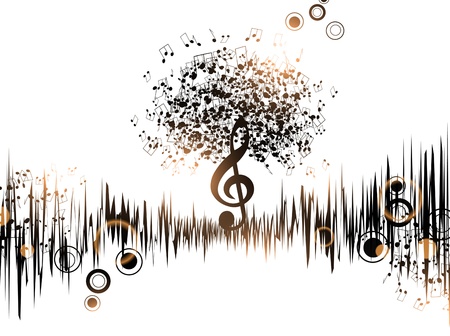 Abstract Music Background With Notes and Treble Clef のイラスト素材