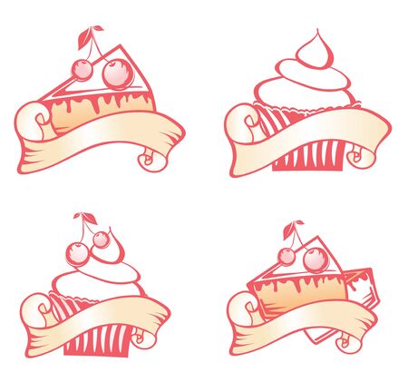 Cupcake and Cherry Pie Design Set Over Whiteのイラスト素材