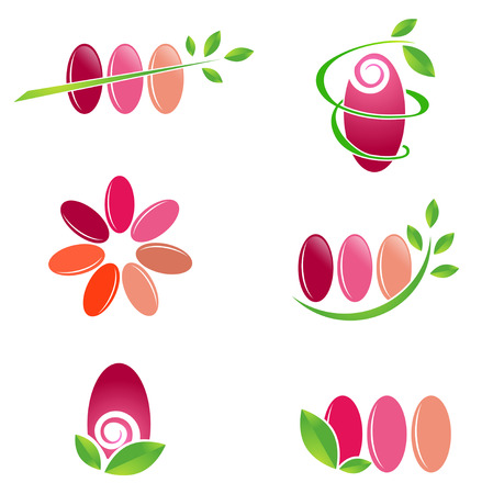 Nail Spa Design Set With Green Leaves Over White Backgroundのイラスト素材