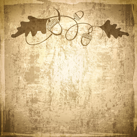 Vintage Acorn Grunge Background With Floral Decoration Frameのイラスト素材