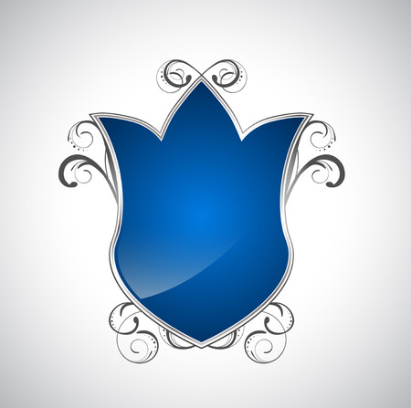 Illustration of Floral Decorated Blue Shield, Copyspace のイラスト素材