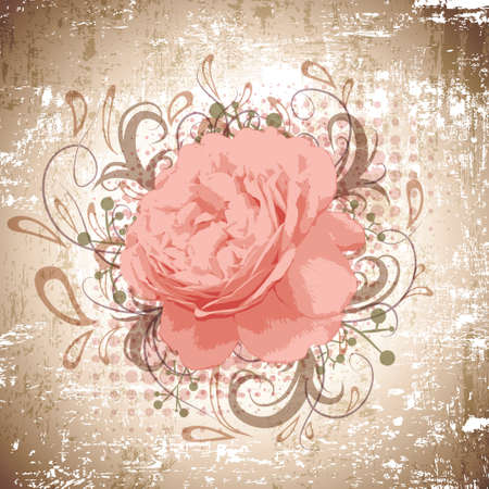 Grunge Background of Vintage Abstract Peony Flower With Floral Decorationのイラスト素材