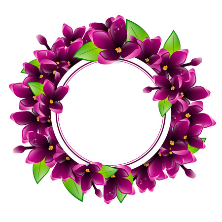 Illustration of Spring Wet Lilac Flower Round Frame, Copyspaceのイラスト素材