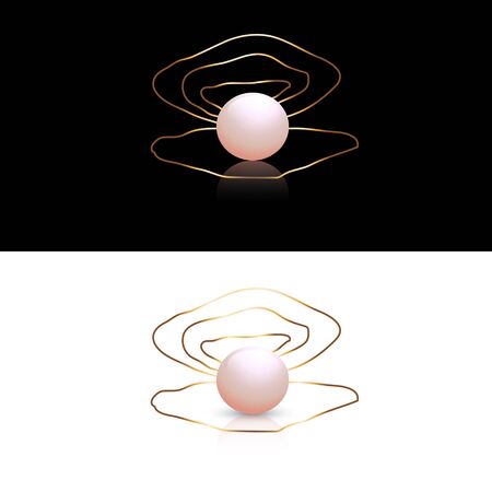 Abstract Jewelry Pearl Logo Design At Black and White Backgroundsのイラスト素材
