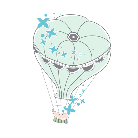 Illustration of Magic Air Balloon With Abstract Leaves Around itのイラスト素材