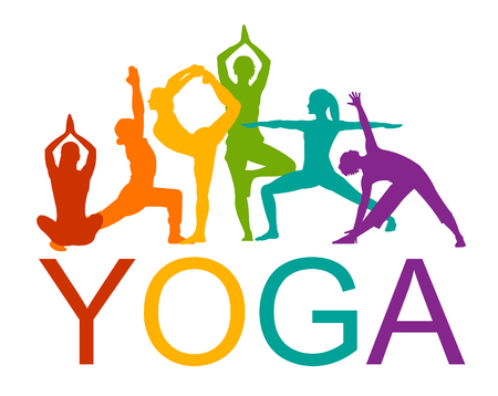 Detailed colorful silhouette yoga vector illustration. Fitness concept gymnastics, aerobics.のイラスト素材