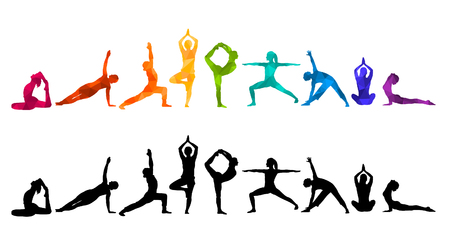 Detailed colorful silhouette yoga vector illustration. Fitness concept gymnastics aerobics.のイラスト素材