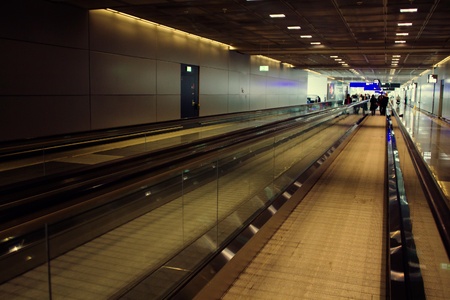Airport person conveyor line in Frankfurt International Airportのeditorial素材