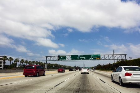 Traffic signs pointing directions to Los Angeles on Interstate 5 North highway