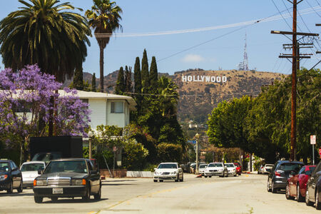 Los Angeles, CA, USA - 27th may 2013: The famous Hollywood sign seen from a Los Angeles streetのeditorial素材