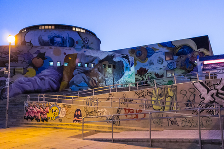 Sevilla, Spain - 17th May 2012: Graffiti on main bus station.のeditorial素材