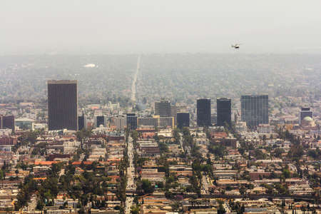 Los Angeles, CA, USA - 26th May 2013: View of LA Downtown from high above.のeditorial素材