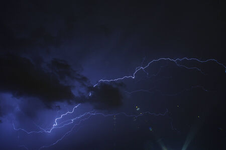Lightning shot at night with dark cloud covering it.