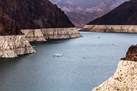 Landscape of Lake Mead from Hoover Dam, on the border between US states Arizona and Nevada.の写真素材