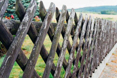 Closeup of a traditional wooden fence in Germanyの写真素材