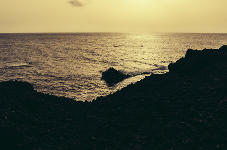 Rocky beach in Lanzarote at sunset
