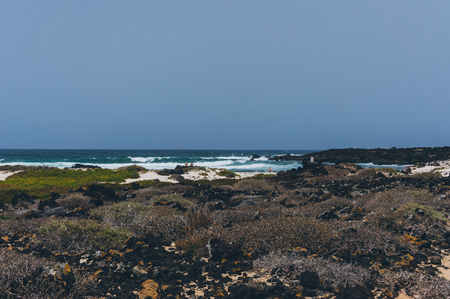 Landscape of a wild beach in Lanzaroteの写真素材