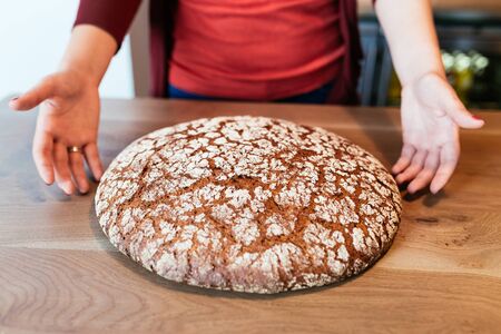 Closeup of traditional baked bread on a table